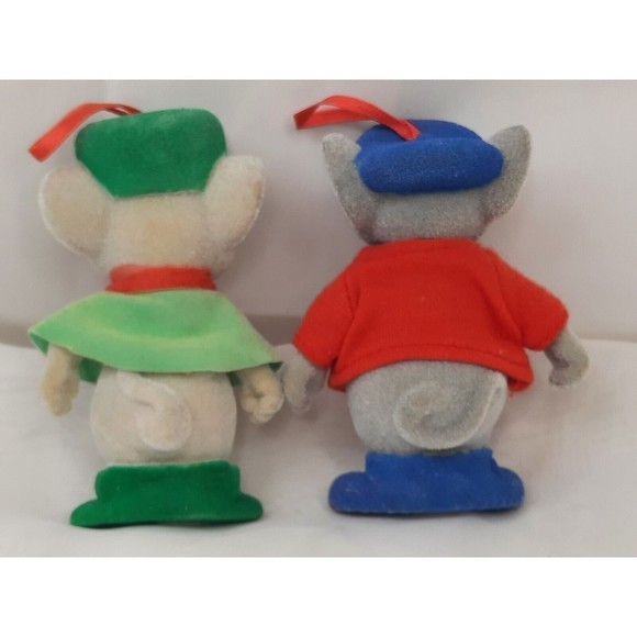 Vintage Disney Bernard & Miss Bianca Flocked Christmas Tree Ornaments Rescuers - Picture 2 of 11